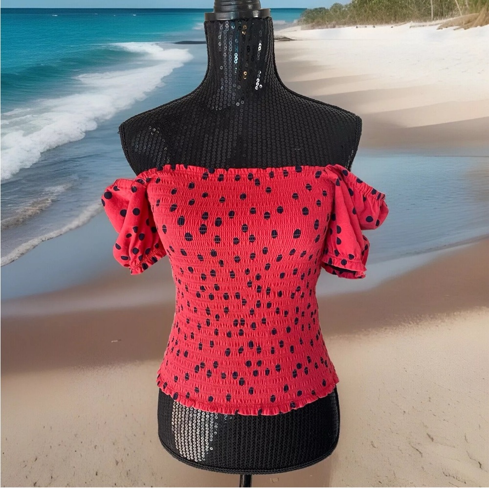 Anthropologie Dolan Left Coast Smocked Puff-Sleeved Top Red Size XS Women’s - Picture 3 of 16